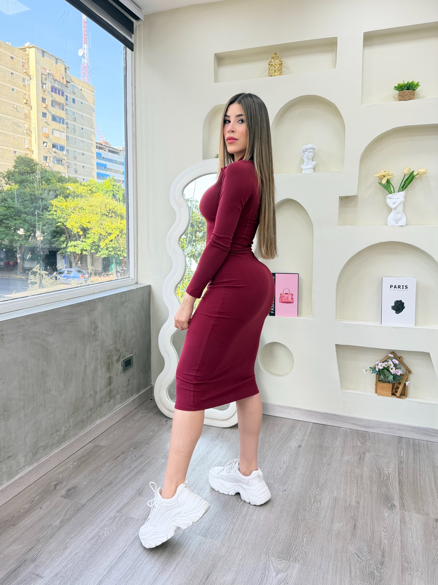 Vestido largo manga larga