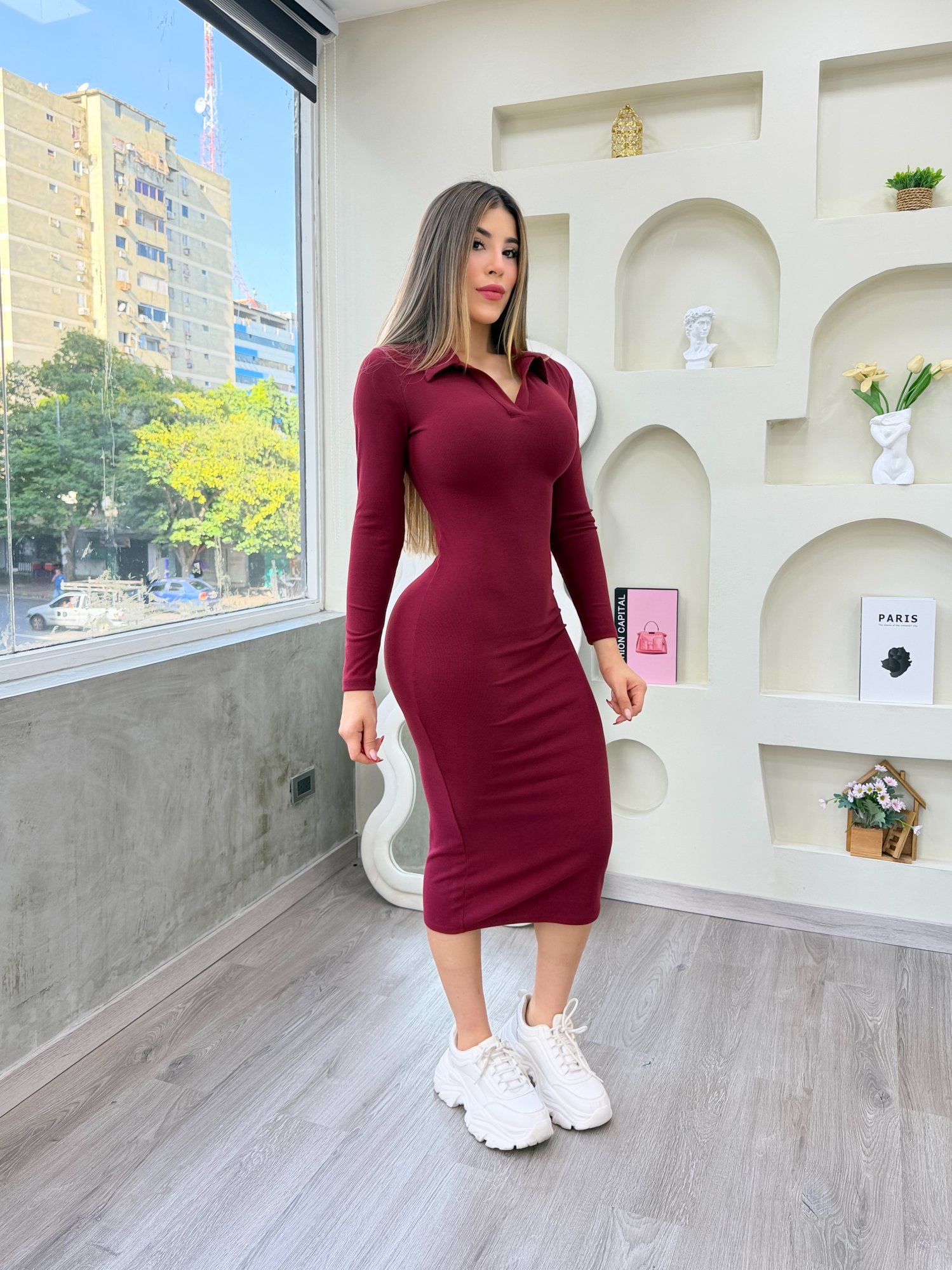 Vestido largo manga larga