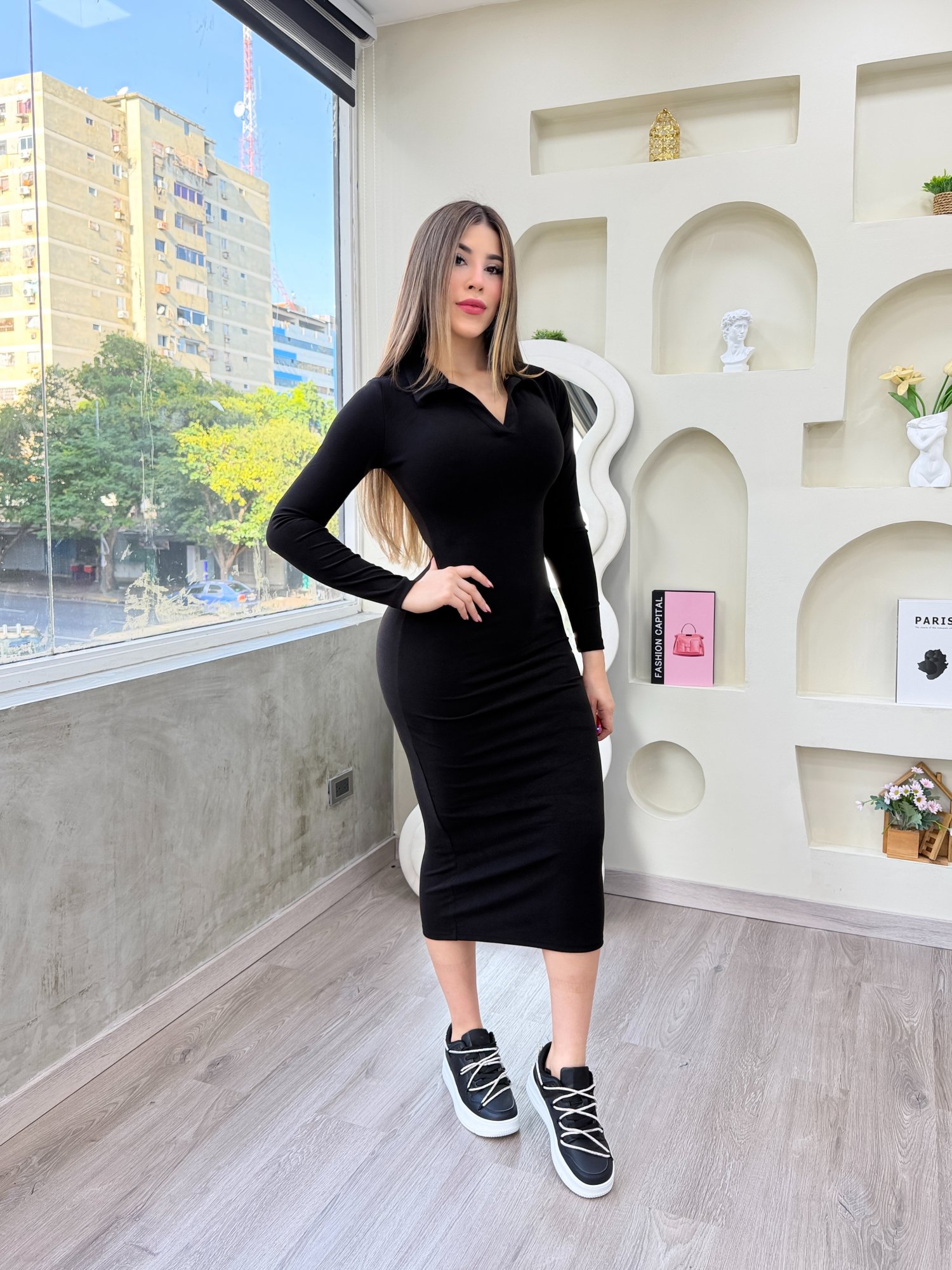 Vestido largo manga larga