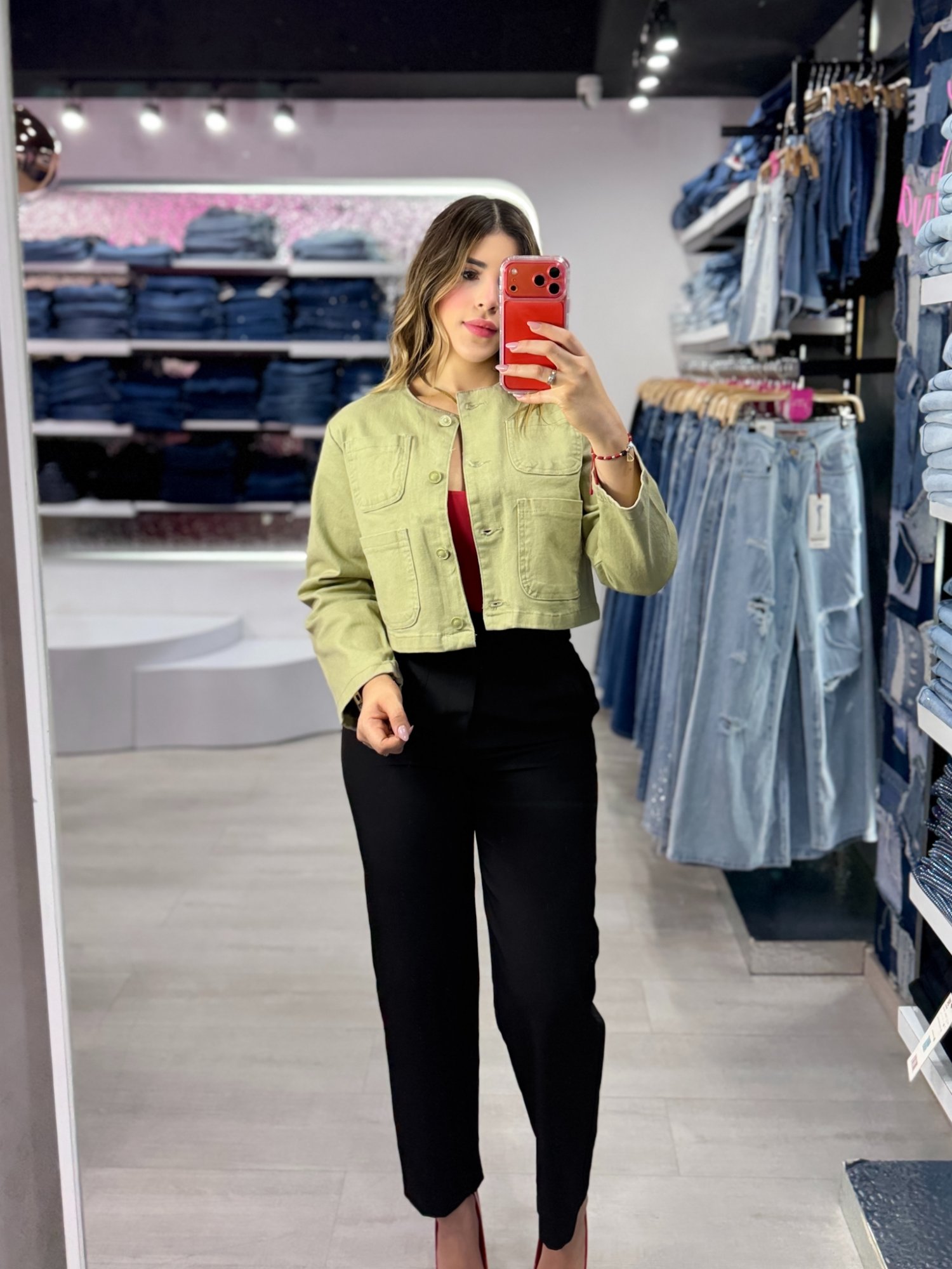 Chaqueta verde jeans